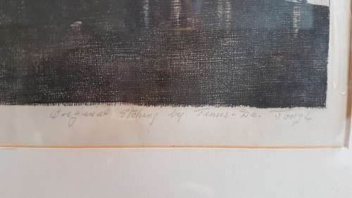 VARNISHED WOODEN FRAME. Tinus de Jongh. Etching of Keurkloof. Beautiful dark imprint.