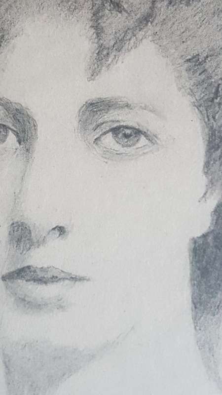 Original 1904 Pencil Drawing of Edwardian Lady signed M.J. Whiteley, dated April 1904.