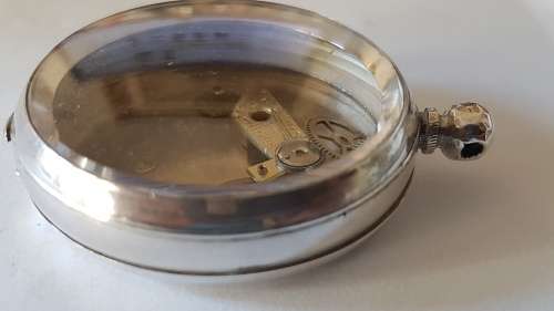 Vintage French Solid Silver Pocket Watch  with Components behind Glass. Steampunk fashion item.