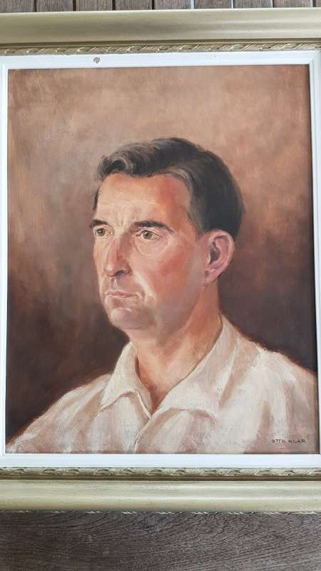 Otto Klar (1908-1994 ). Portrait of a Mid-Century Man. Original oil on board. Signed. Framed.