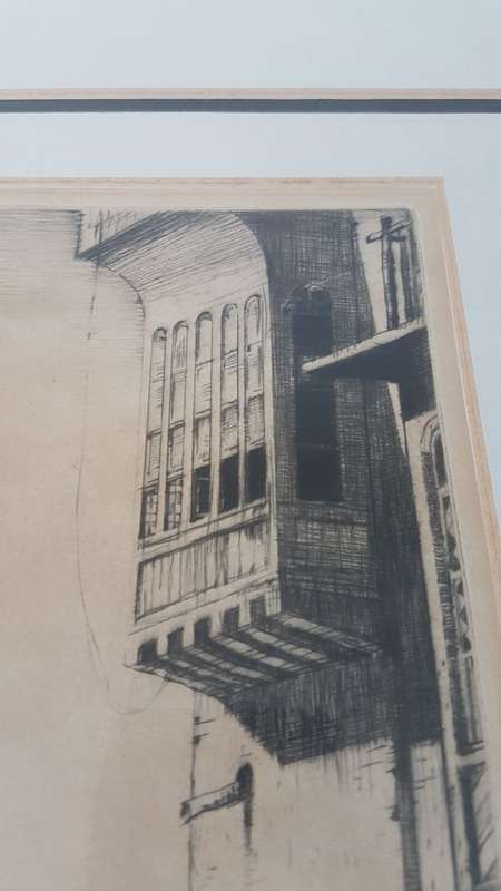 Charles W. Cain (1893-1962).  Signed  45/78 ltd original etching. Tigris River Scene, Iraq, c. 1926.
