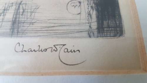 Charles W. Cain (1893-1962).  Signed  45/78 ltd original etching. Tigris River Scene, Iraq, c. 1926.