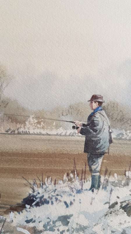 Rodger McPhail (1953-).  Pike Fishing. Large Original Watercolour. TOP WILDLIFE SPORTING  ARTIST.