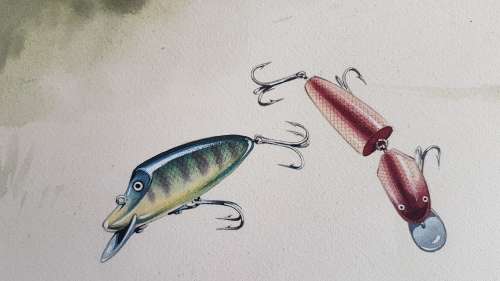 Rodger McPhail (1953-).  Pike Fishing. Large Original Watercolour. TOP WILDLIFE SPORTING  ARTIST.