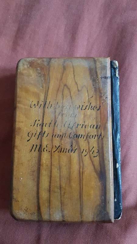 Olive Wood Serviceman's Bible from World War 2. Facsimile signed by Jan and Isie Smuts.