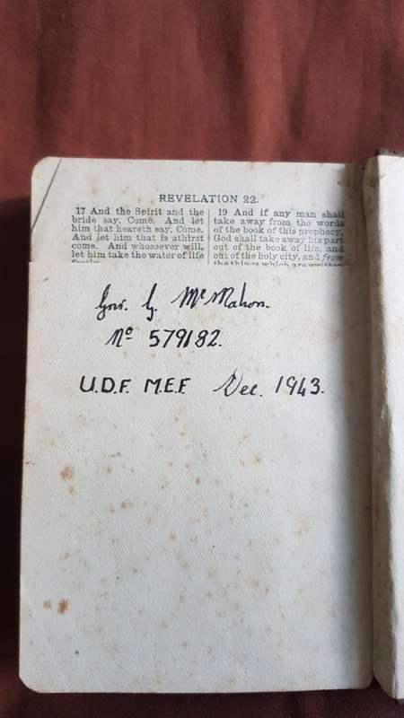 Olive Wood Serviceman's Bible from World War 2. Facsimile signed by Jan and Isie Smuts.