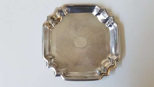 Solid 900 Silver Egyptian Wine Coaster/ Tray with Art Deco Geometric Design, Hallmark. 34.3 grammes!