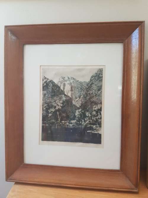 VARNISHED WOODEN FRAME. Tinus de Jongh. Etching of Keurkloof. Beautiful dark imprint.