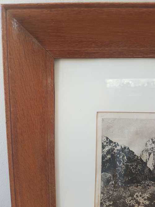 VARNISHED WOODEN FRAME. Tinus de Jongh. Etching of Keurkloof. Beautiful dark imprint.