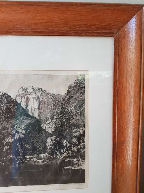 VARNISHED WOODEN FRAME. Tinus de Jongh. Etching of Keurkloof. Beautiful dark imprint.