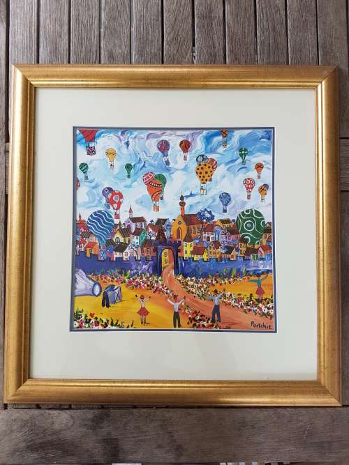 Portchie. Memorable Day with Hot Air Balloons. Quality Framed Print.