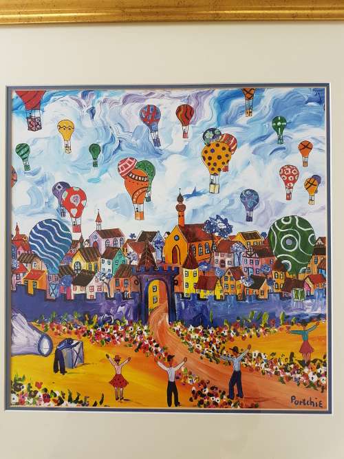 Portchie. Memorable Day with Hot Air Balloons. Quality Framed Print.