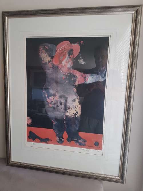 Meyer Uranovsky (1939-). Lady with Red Hat, Dog and Ball. Hand signed and dated limited print 85/300