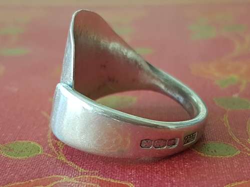 Stunning full hallmark vintage textured sterling silver spoon ring.UNIQUE AND HAND MADE.