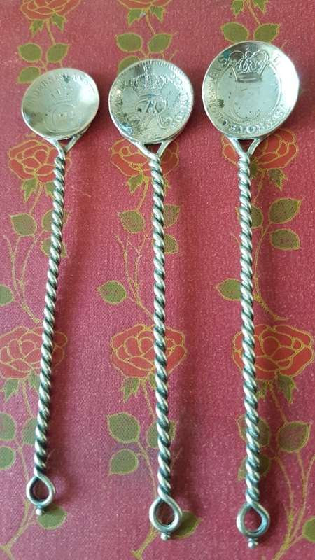 Solid Silver Swedish Coin Spoons 17th century and 18th century silver coins!! 21.2 GRAMS