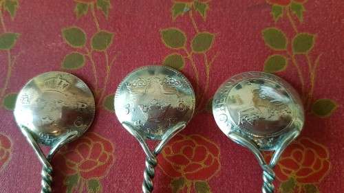 Solid Silver Swedish Coin Spoons 17th century and 18th century silver coins!! 21.2 GRAMS