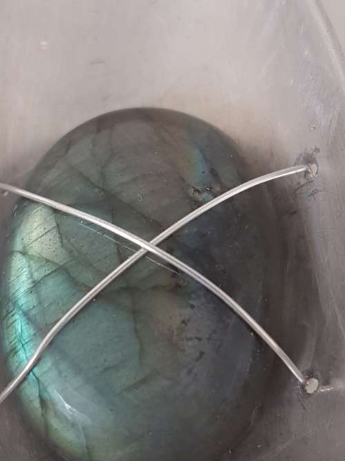 Namibian Labadorite in large teardop solid silver setting with silver wire. 24.4 g!