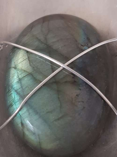 Namibian Labadorite in large teardop solid silver setting with silver wire. 24.4 g!