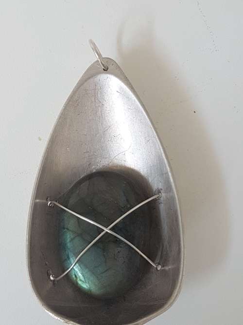 Namibian Labadorite in large teardop solid silver setting with silver wire. 24.4 g!