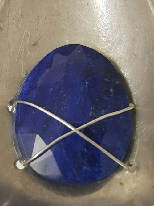 Lapis Lazuli Faceted Blue Oval in large teardop solid silver setting with silver wire. 16.5  g!