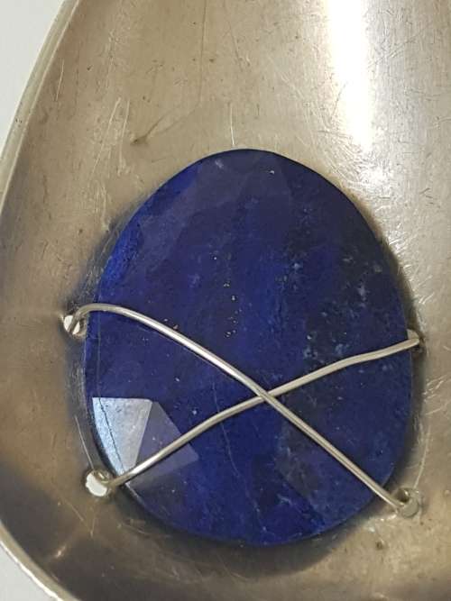 Lapis Lazuli Faceted Blue Oval in large teardop solid silver setting with silver wire. 16.5  g!