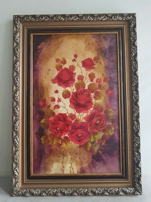 Jeanette Dykman (1938-2018).  Bouquet of  Red Roses in Ornate Gilt Frame.