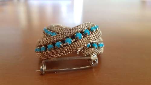 Gold and turquoise swirl Art Deco brooch