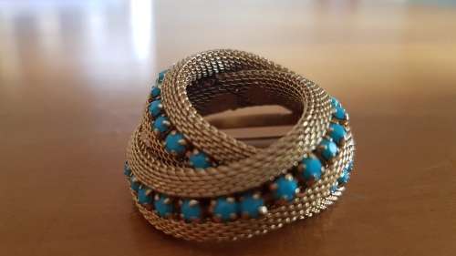 Gold and turquoise swirl Art Deco brooch