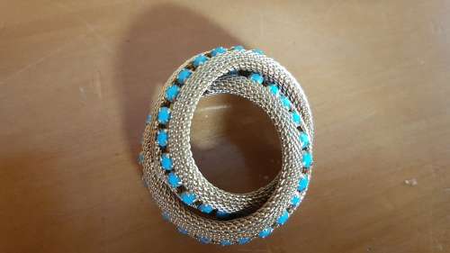 Gold and turquoise swirl Art Deco brooch