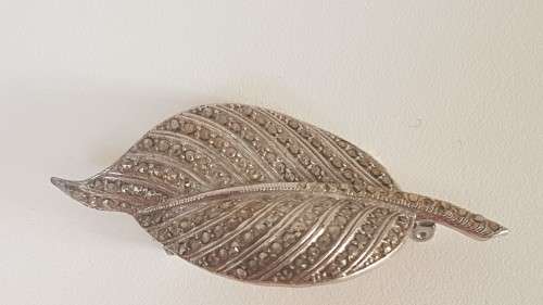 Exquisite Marcasite  Silver Leaf Brooch.