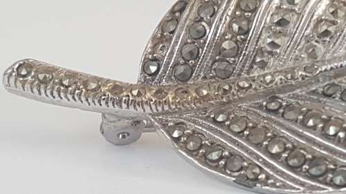 Exquisite Marcasite  Silver Leaf Brooch.
