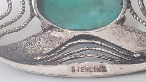 Intricate Sterling Silver Green Turquoise Filigree and Marcasite  Brooch. Exquisite. 7.8 grammes.