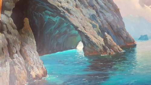 Salvatore Federico. Grotta Verde ( Green Grotto ), Capri, 1964. Original Oil on Board.  1m x 70 cm.