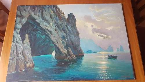 Salvatore Federico. Grotta Verde ( Green Grotto ), Capri, 1964. Original Oil on Board.  1m x 70 cm.