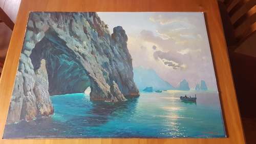 Salvatore Federico. Grotta Verde ( Green Grotto ), Capri, 1964. Original Oil on Board.  1m x 70 cm.
