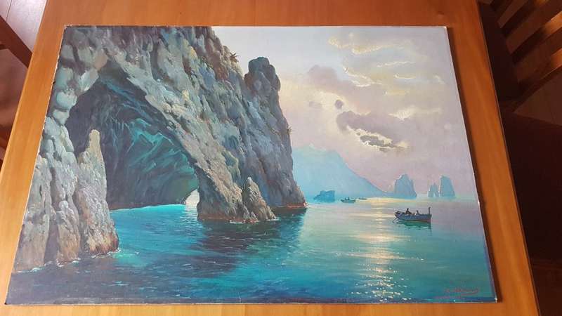 Salvatore Federico. Grotta Verde ( Green Grotto ), Capri, 1964. Original Oil on Board.  1m x 70 cm.