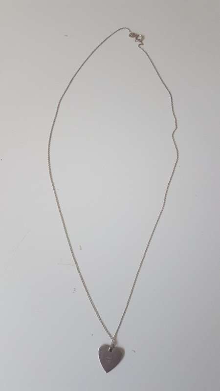 Solid Sterling Silver Heart Pendant and Fine Necklace marked 925 Italy