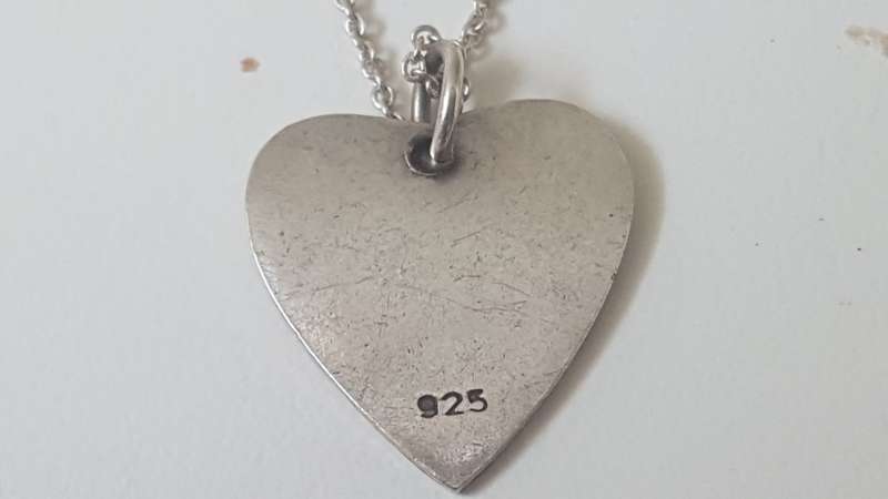 Solid Sterling Silver Heart Pendant and Fine Necklace marked 925 Italy