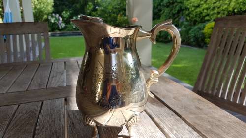 Prime Minister B.J. Vorster Presentation Engraved Brass Jug. Shiny condition.  Heavy. 1450 g.