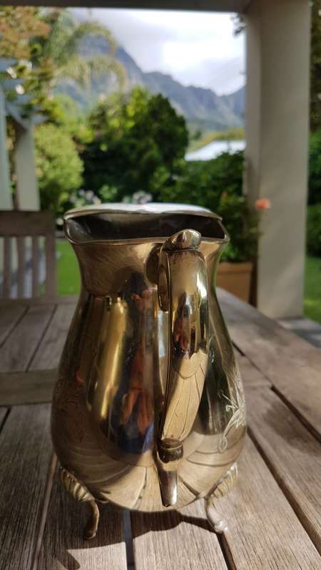 Prime Minister B.J. Vorster Presentation Engraved Brass Jug. Shiny condition.  Heavy. 1450 g.