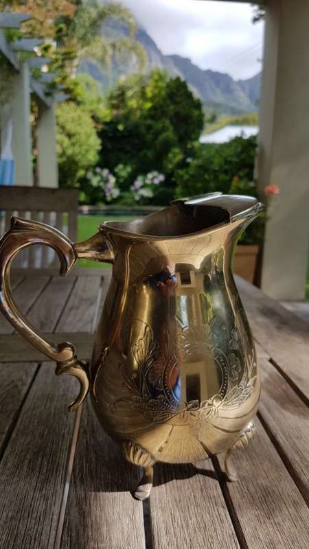 Prime Minister B.J. Vorster Presentation Engraved Brass Jug. Shiny condition.  Heavy. 1450 g.