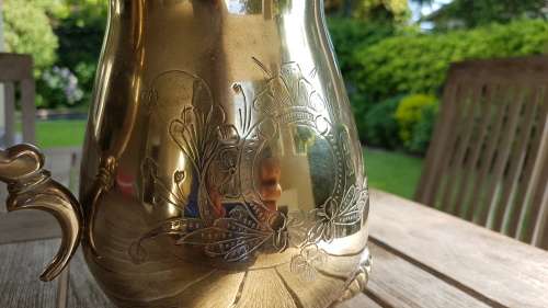 Prime Minister B.J. Vorster Presentation Engraved Brass Jug. Shiny condition.  Heavy. 1450 g.