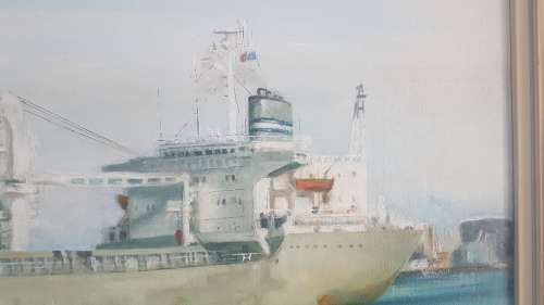 Painting of Ship Sea Pioneer of Safmarine by Jean Fuggle. Original Oil, signed and dated 1986.