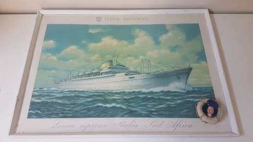 ORIGINAL  Mid-Century Cruise Liner Ship Poster. Lloyd Triestino.  Italia-Sud Africa. WITH MASCOT!