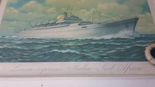 ORIGINAL  Mid-Century Cruise Liner Ship Poster. Lloyd Triestino.  Italia-Sud Africa. WITH MASCOT!