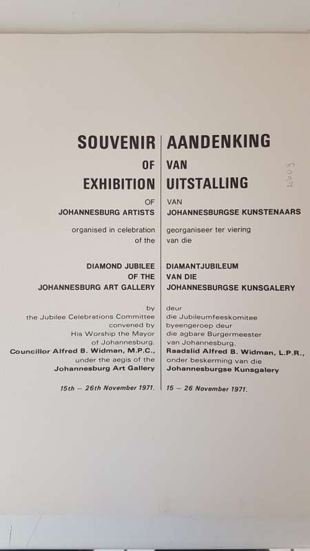 Johannesburg Art Gallery 1971 Diamond Jublee. Souvenir of Exhibition.