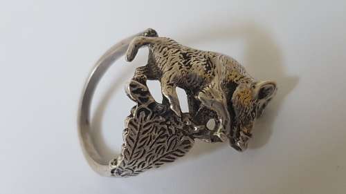Solid Silver Wild Boar/ Warthog  Ring. Unusual . ADJUSTABLE. 8 grams heavy. For roadhog. UNIQUE.
