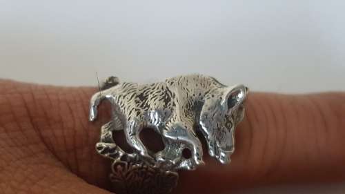 Solid Silver Wild Boar/ Warthog  Ring. Unusual . ADJUSTABLE. 8 grams heavy. For roadhog. UNIQUE.