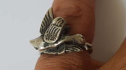 Solid Silver Flying Duck  Ring. Unusual . ADJUSTABLE. 6.1 grams heavy. UNIQUE.