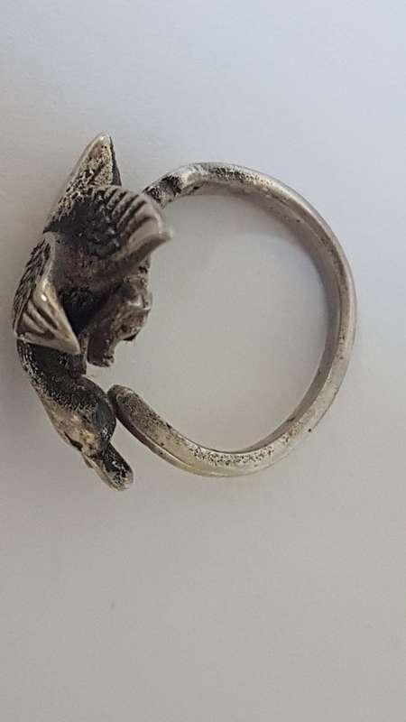 Solid Silver Flying Duck  Ring. Unusual . ADJUSTABLE. 6.1 grams heavy. UNIQUE.